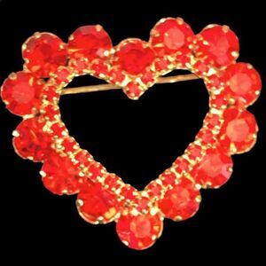 Vintage Red faceted  crystal heart pin